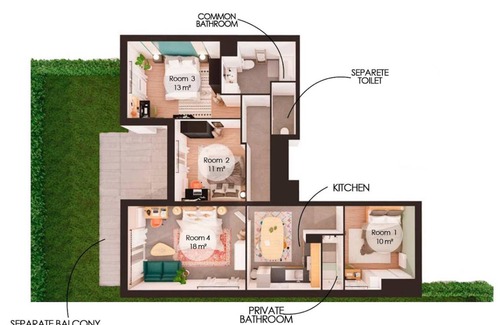 Petite-France Resort | 83 m² Private room ∙ 1 bedroom ∙ 4 guests
