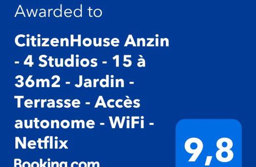 Anzin Apartment | CitizenHouse Anzin - 4 Studios - 15 à 36m2 - Jardin - Terrasse - Accès autonome - WiFi - Netflix